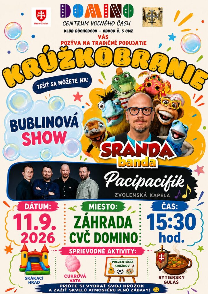 Plagát podujatia Krúžkobranie 11. septembra 2026 o 15:30 v záhrade CVČ Domino Zvolen